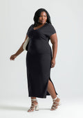 Vestido Midi Plus Size Manga Curta Cativa Feminino - Preto