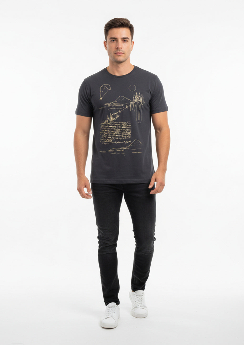 Camiseta Manga Curta Distrito Urbano Estampada Desenhos Orgânicos Masculina