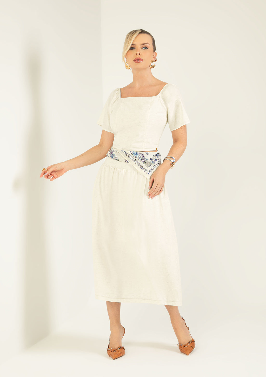 Saia Midi Cativa Gris Feminina - Cru