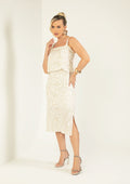 Vestido Midi Cativa Gris Estampado Alça Fina Feminino - Branco/Bege
