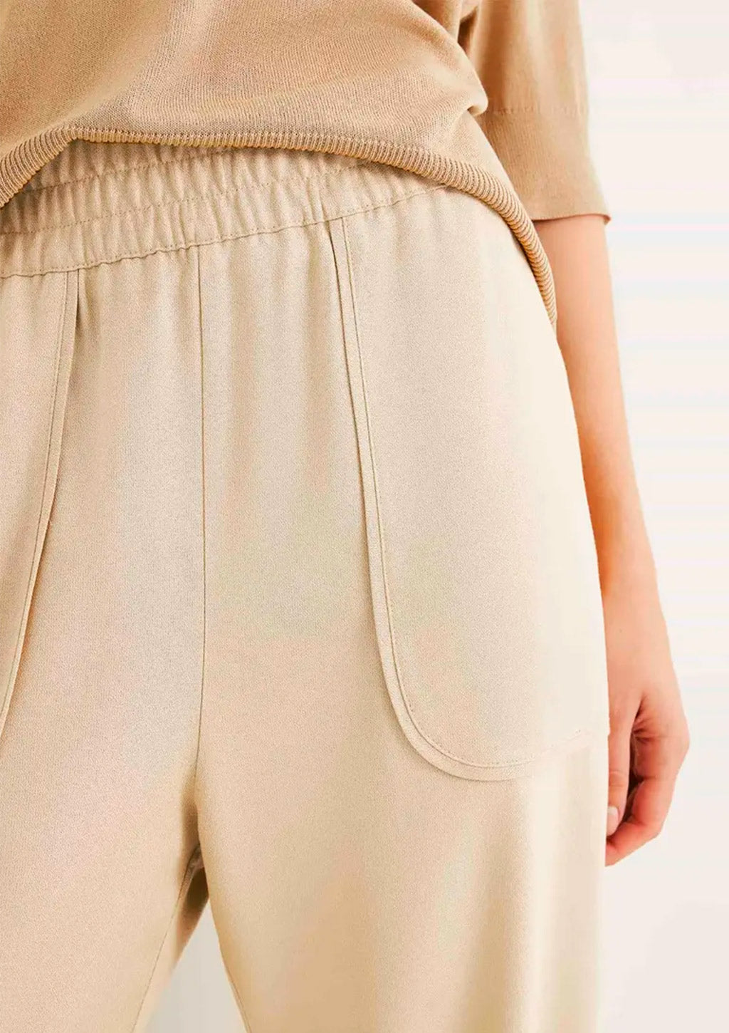 Calça Carrot Em Viscose Creponada Hering Cintura Alta Feminina - Creme