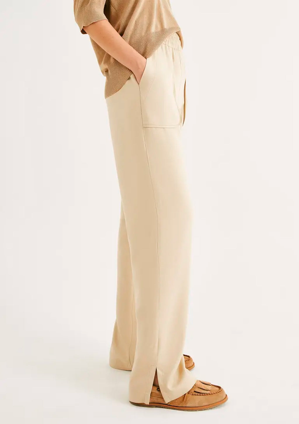 Calça Carrot Em Viscose Creponada Hering Cintura Alta Feminina - Creme