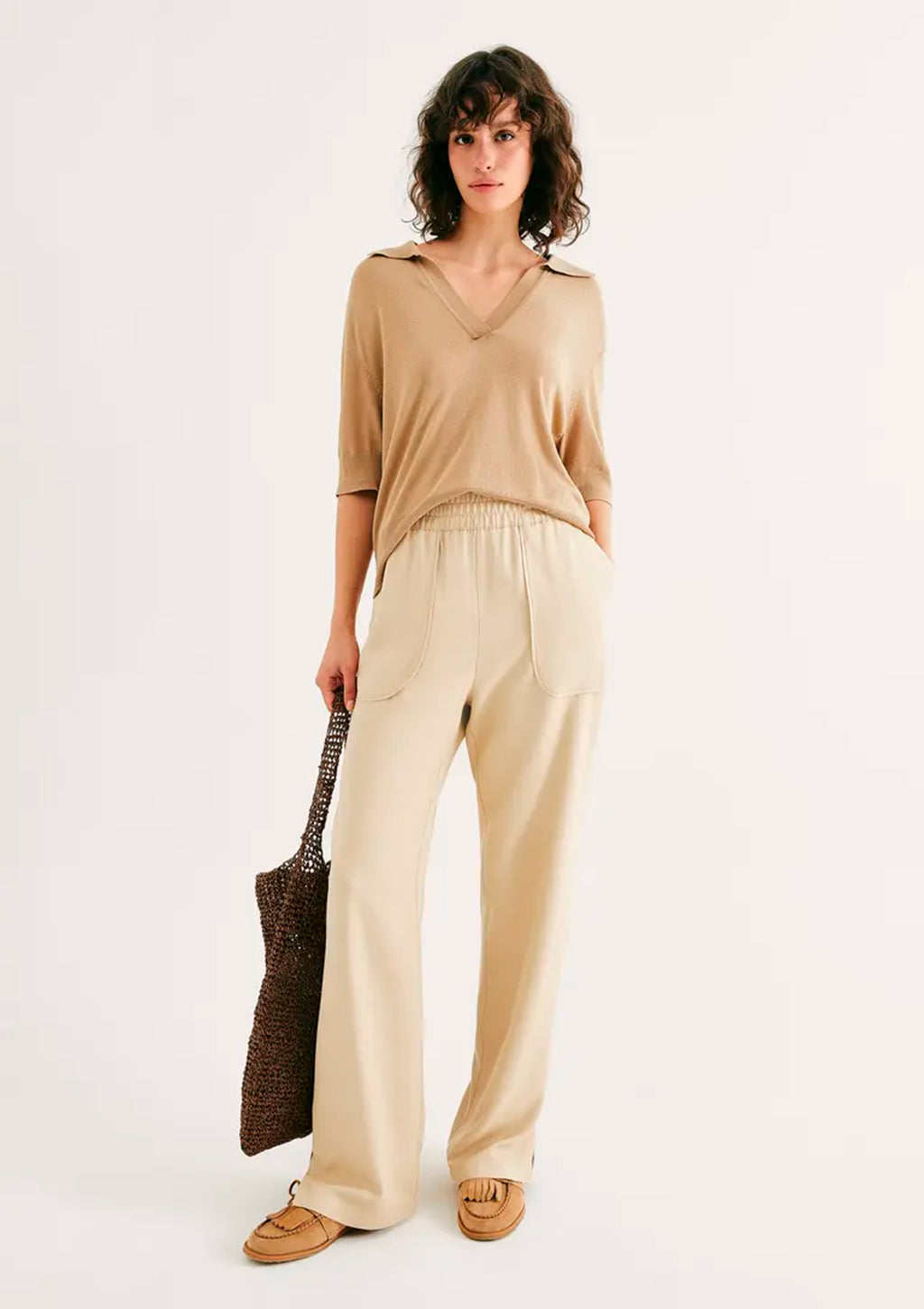 Calça Carrot Em Viscose Creponada Hering Cintura Alta Feminina - Creme