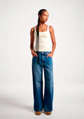 Calça Jeans Barrel Hering Cintura Média Feminino - Azul