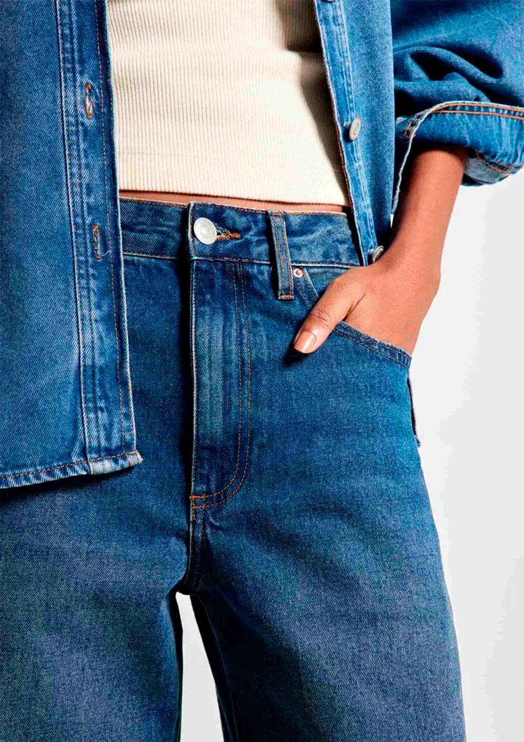 Calça Jeans Barrel Hering Cintura Média Feminino - Azul