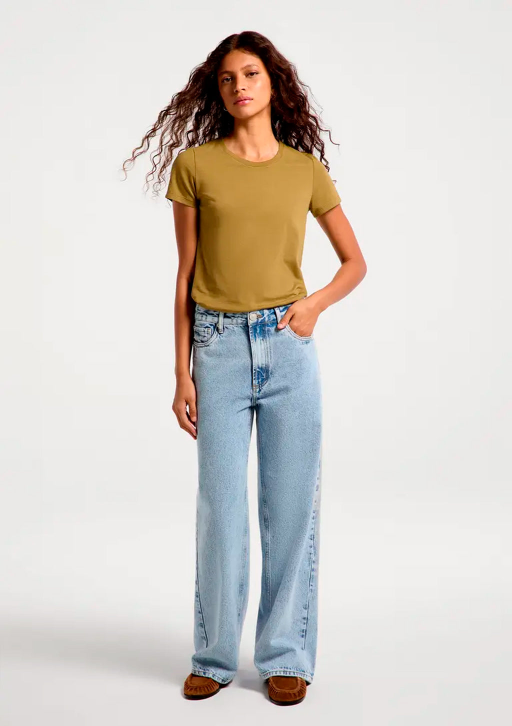 Calça Jeans Wide Leg Hering Cintura Média Feminina - Azul