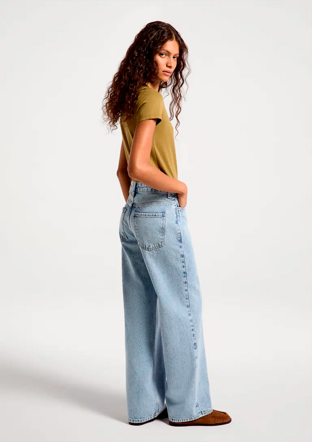 Calça Jeans Wide Leg Hering Cintura Média Feminina - Azul