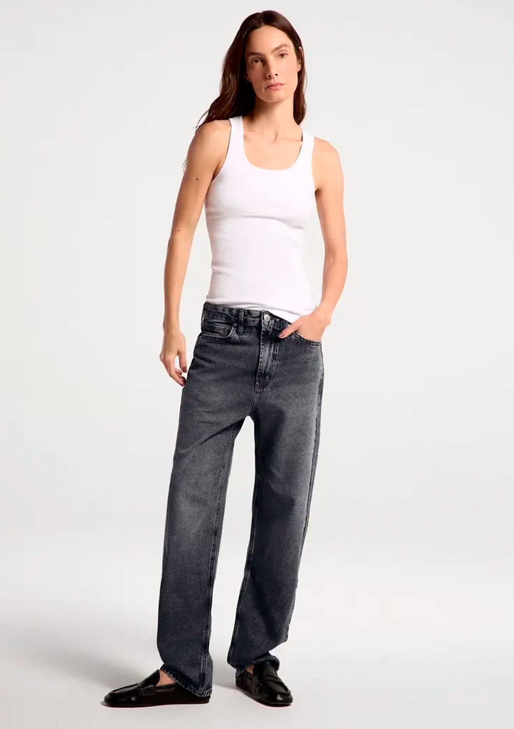 Calça Jeans Reta Hering Cintura Média Feminina - Preto