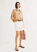 Shorts Mom Em Sarja Hering Cintura Alta Básico Feminino - Branco