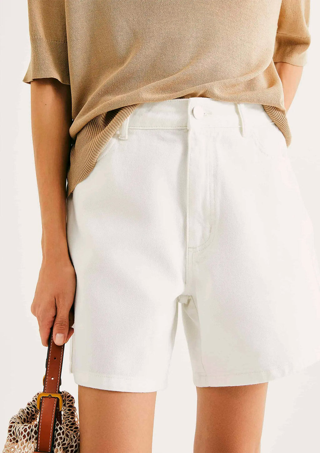 Shorts Mom Em Sarja Hering Cintura Alta Básico Feminino - Branco