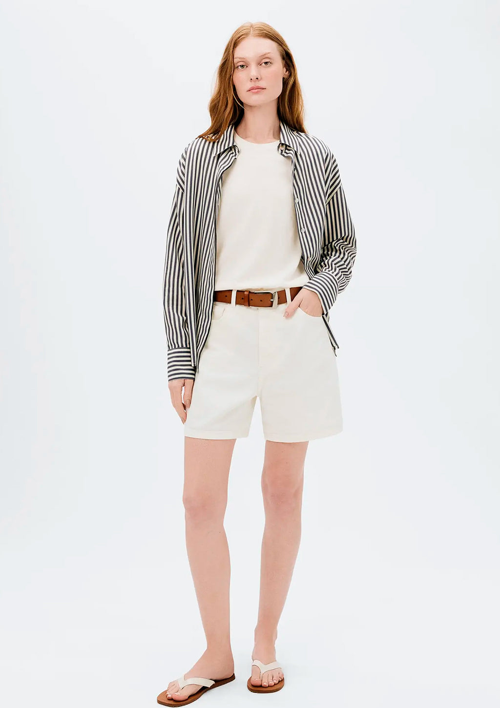 Shorts Mom Em Sarja Hering Cintura Alta Básico Feminino - Off-White