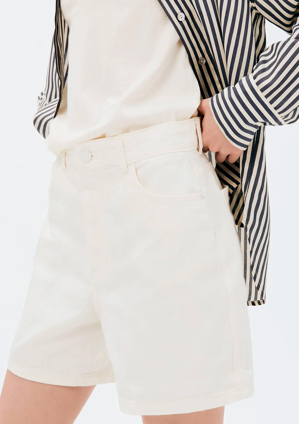 Shorts Mom Em Sarja Hering Cintura Alta Básico Feminino - Off-White