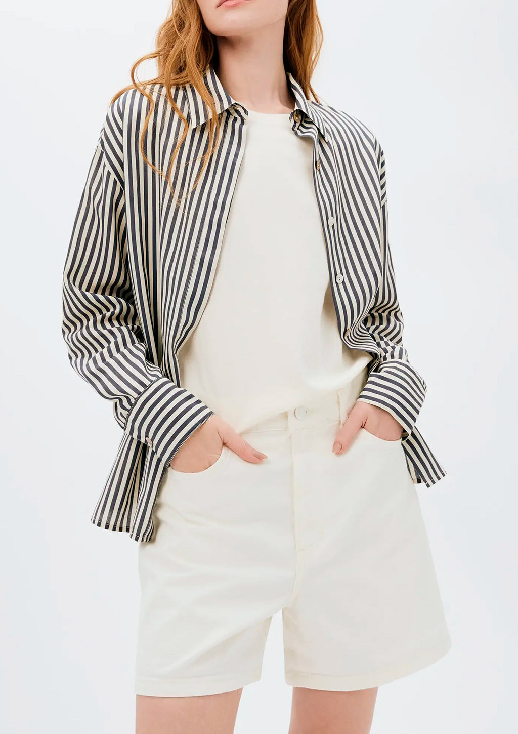 Shorts Mom Em Sarja Hering Cintura Alta Básico Feminino - Off-White