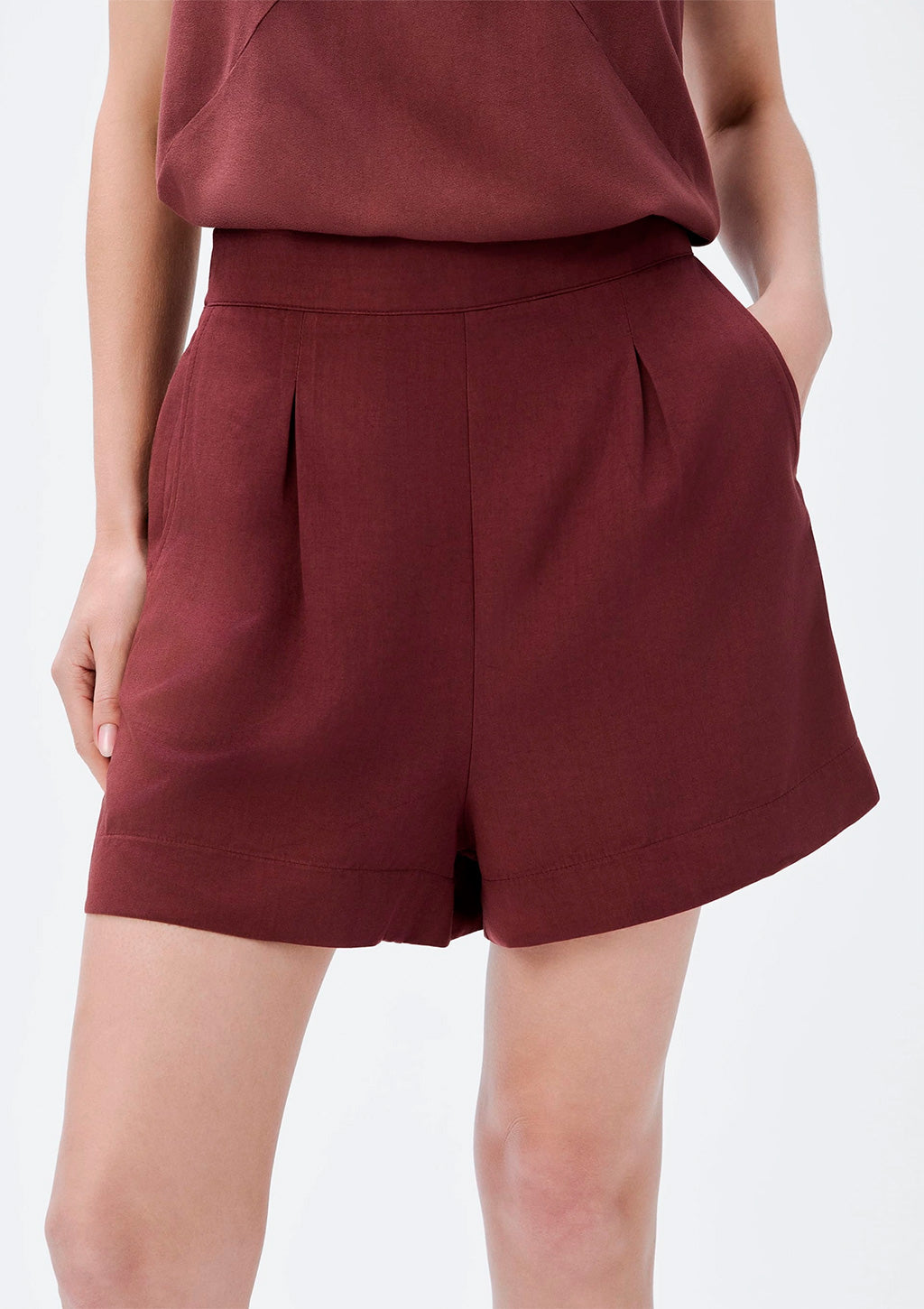 Shorts Cintura Alta Hering Em Viscolinho Feminino - Vinho