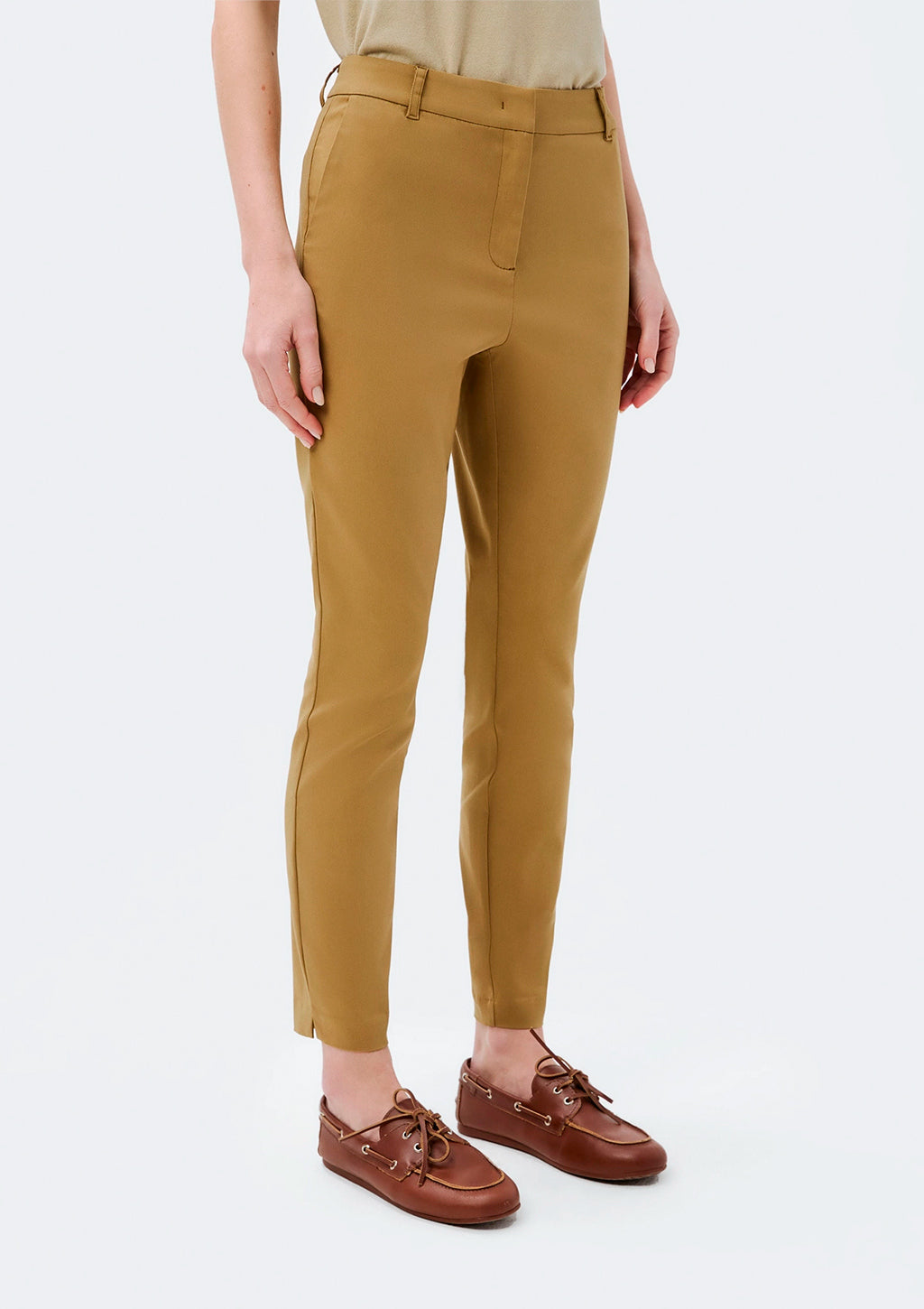 Calça Cintura Média Hering Em Alfaiataria Feminina - Caqui