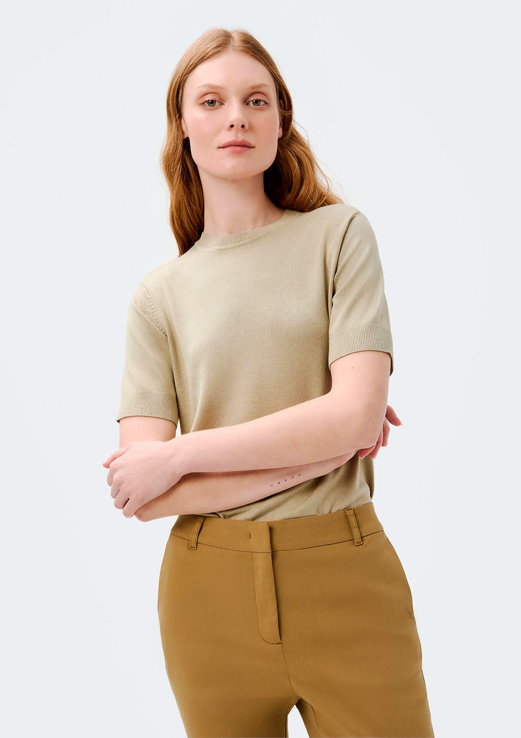 Calça Cintura Média Hering Em Alfaiataria Feminina - Caqui