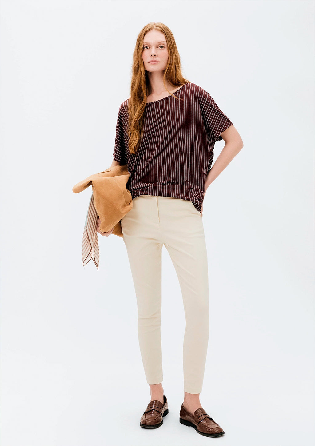 Calça Cintura Média Hering Em Alfaiataria Feminina - Creme