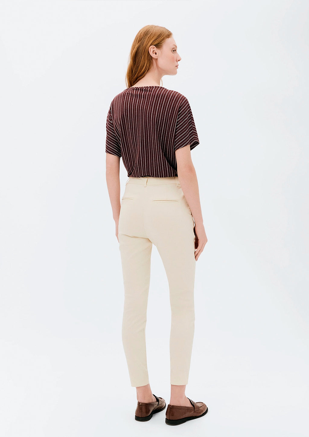 Calça Cintura Média Hering Em Alfaiataria Feminina - Creme
