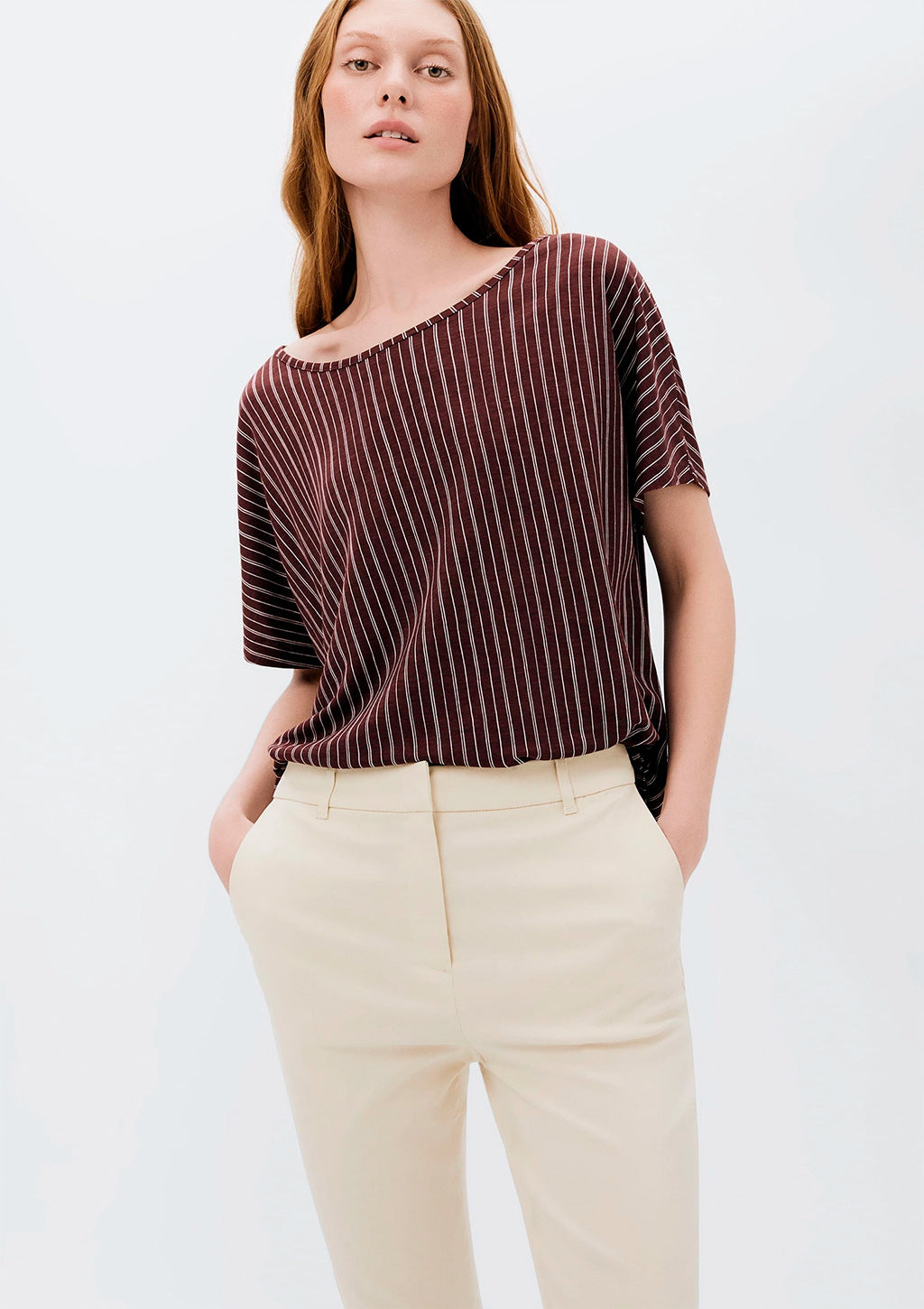 Calça Cintura Média Hering Em Alfaiataria Feminina - Creme