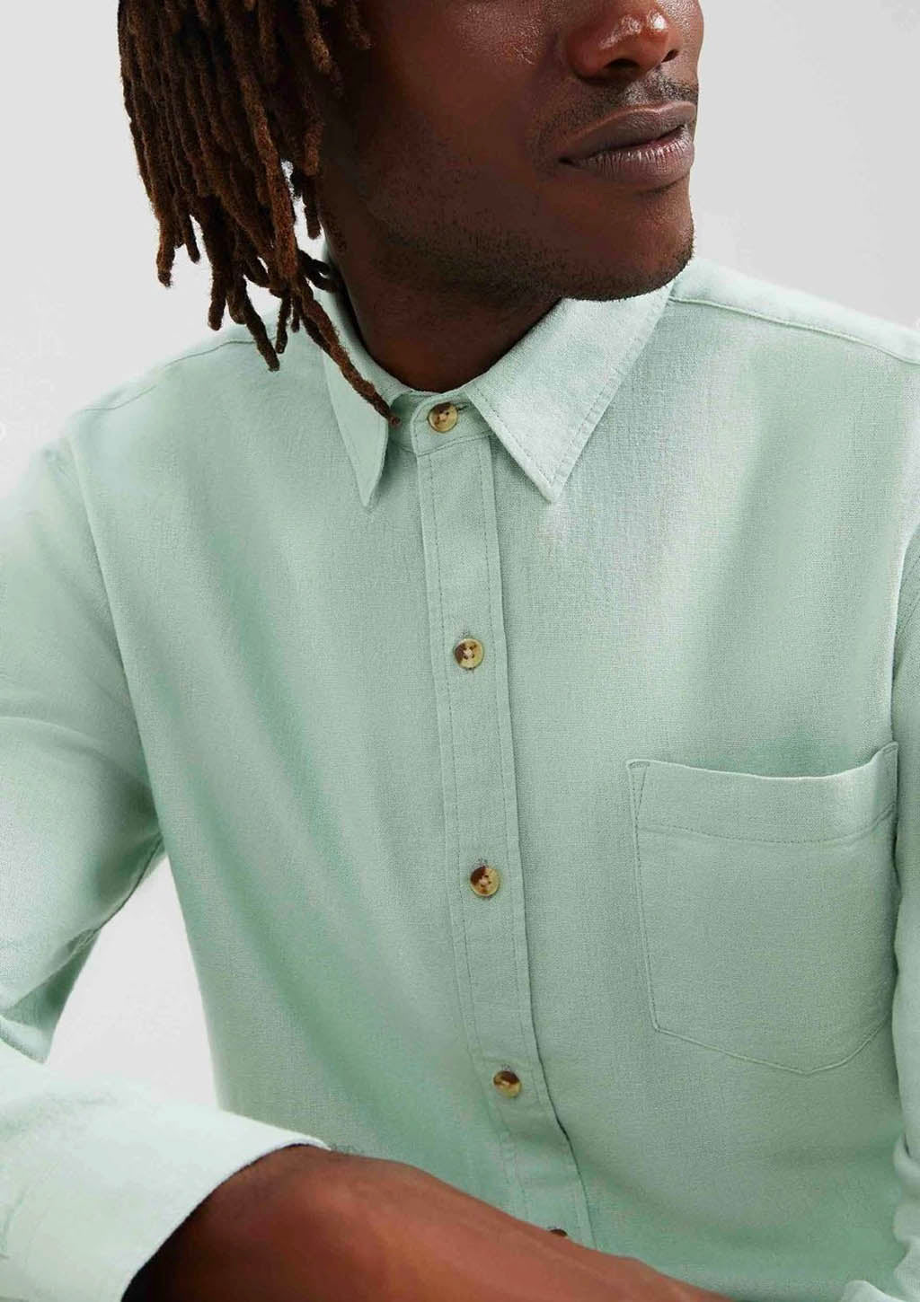 Camisa Manga Longa Slim Masculina Em Linho Hering - Verde