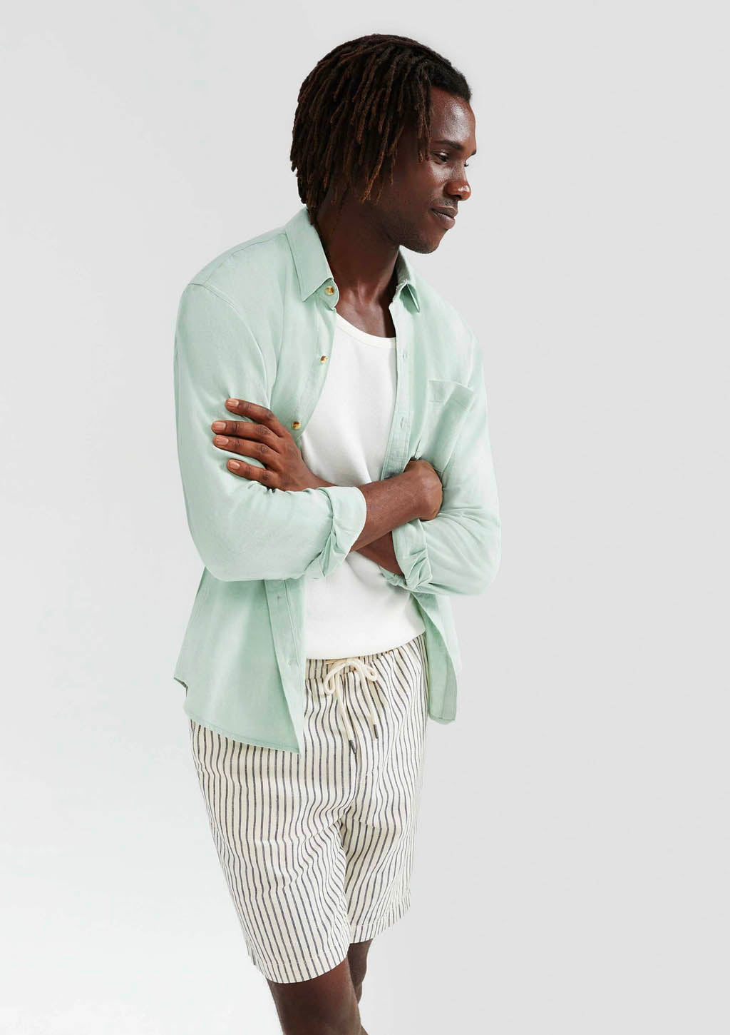 Camisa Manga Longa Slim Masculina Em Linho Hering - Verde