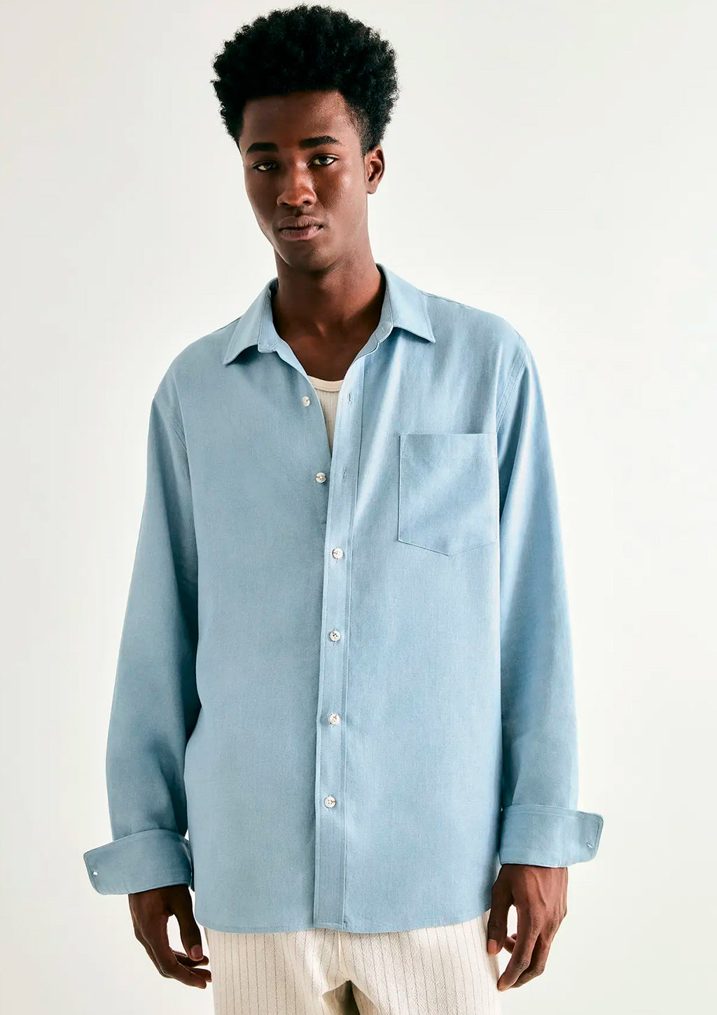 Camisa Manga Longa Slim Hering Em Linho Masculina - Azul