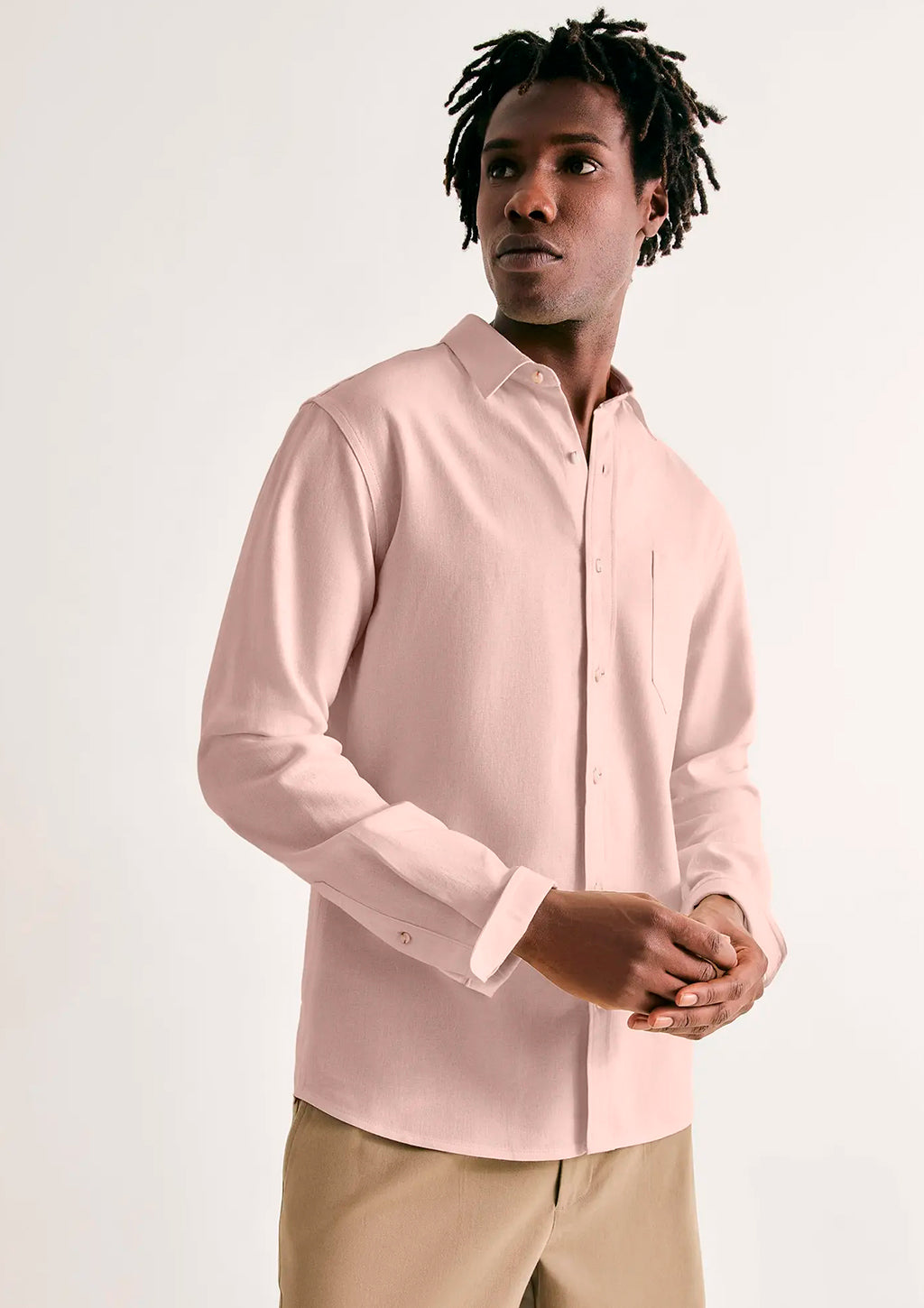 Camisa Manga Longa Hering Em linho Masculina - Rosa