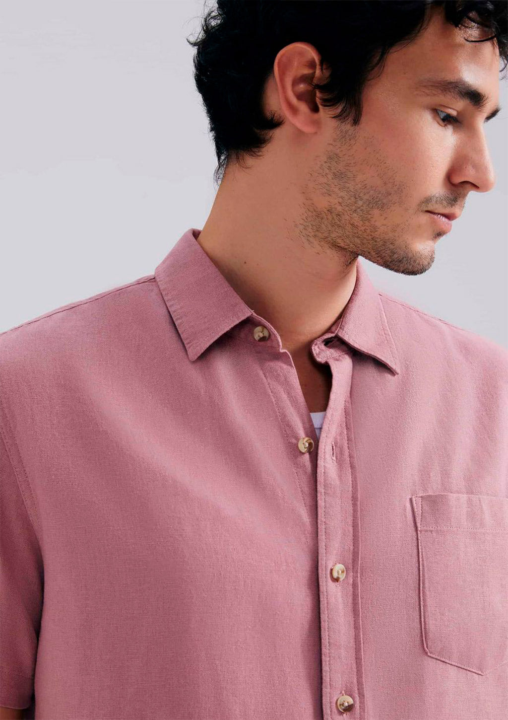 Camisa Manga Curta Slim Hering Em Linho Masculina - Rosa Antigo