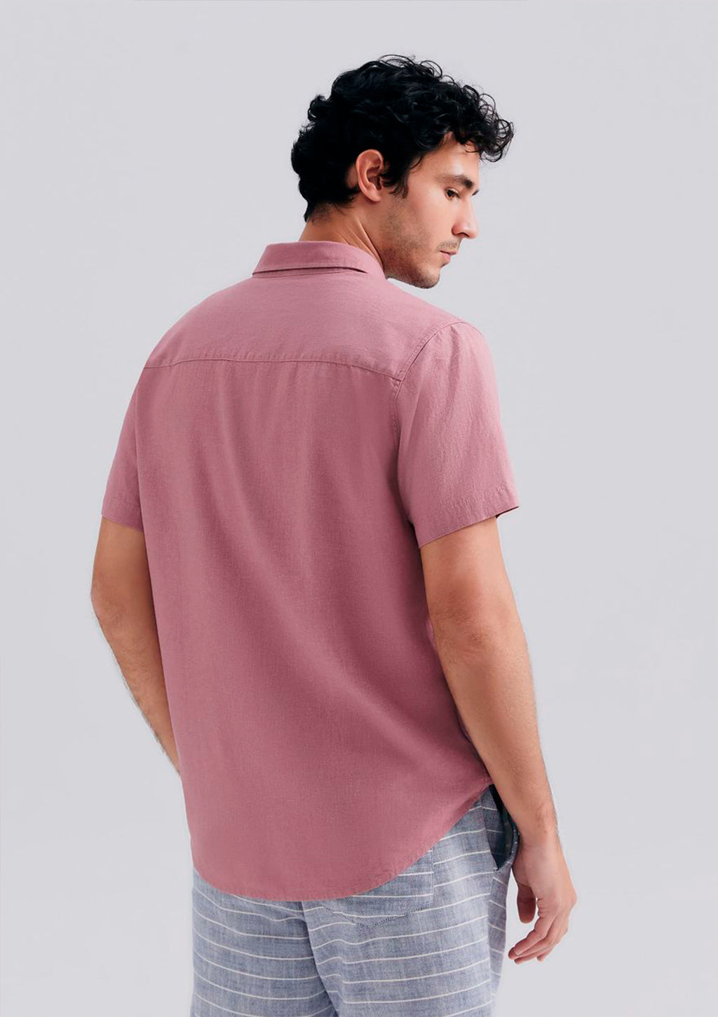 Camisa Manga Curta Slim Hering Em Linho Masculina - Rosa Antigo