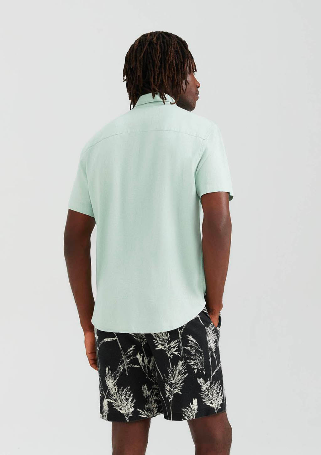 Camisa Manga Curta Masculina Slim Com Linho Hering - Verde Menta