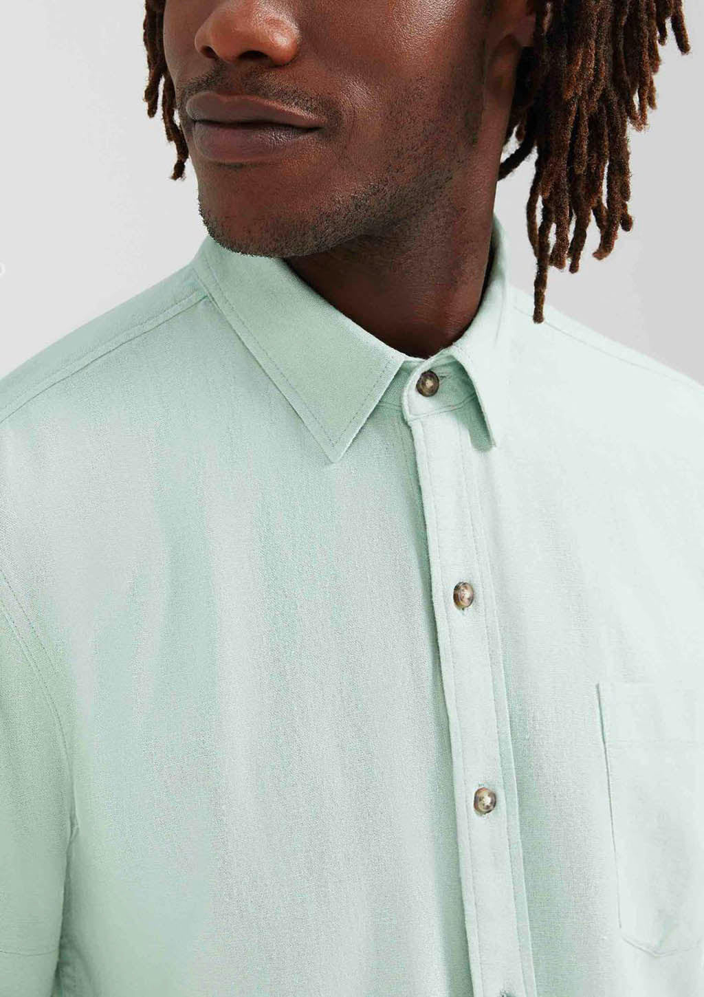 Camisa Manga Curta Masculina Slim Com Linho Hering - Verde Menta