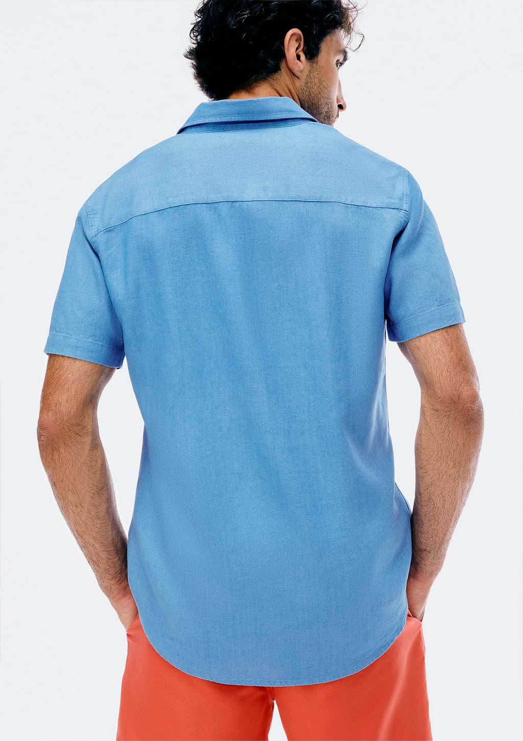 Camisa Slim Manga Curta Hering Em Linho Masculina - Azul
