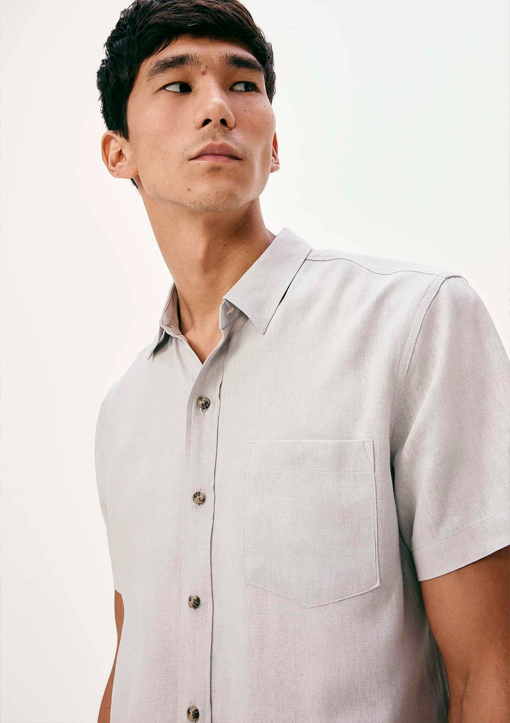 Camisa Slim Manga Curta Hering Em Linho Masculina - Cinza