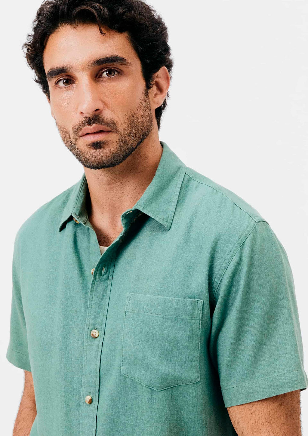 Camisa Manga Curta Hering Slim Em Linho Masculina - Verde