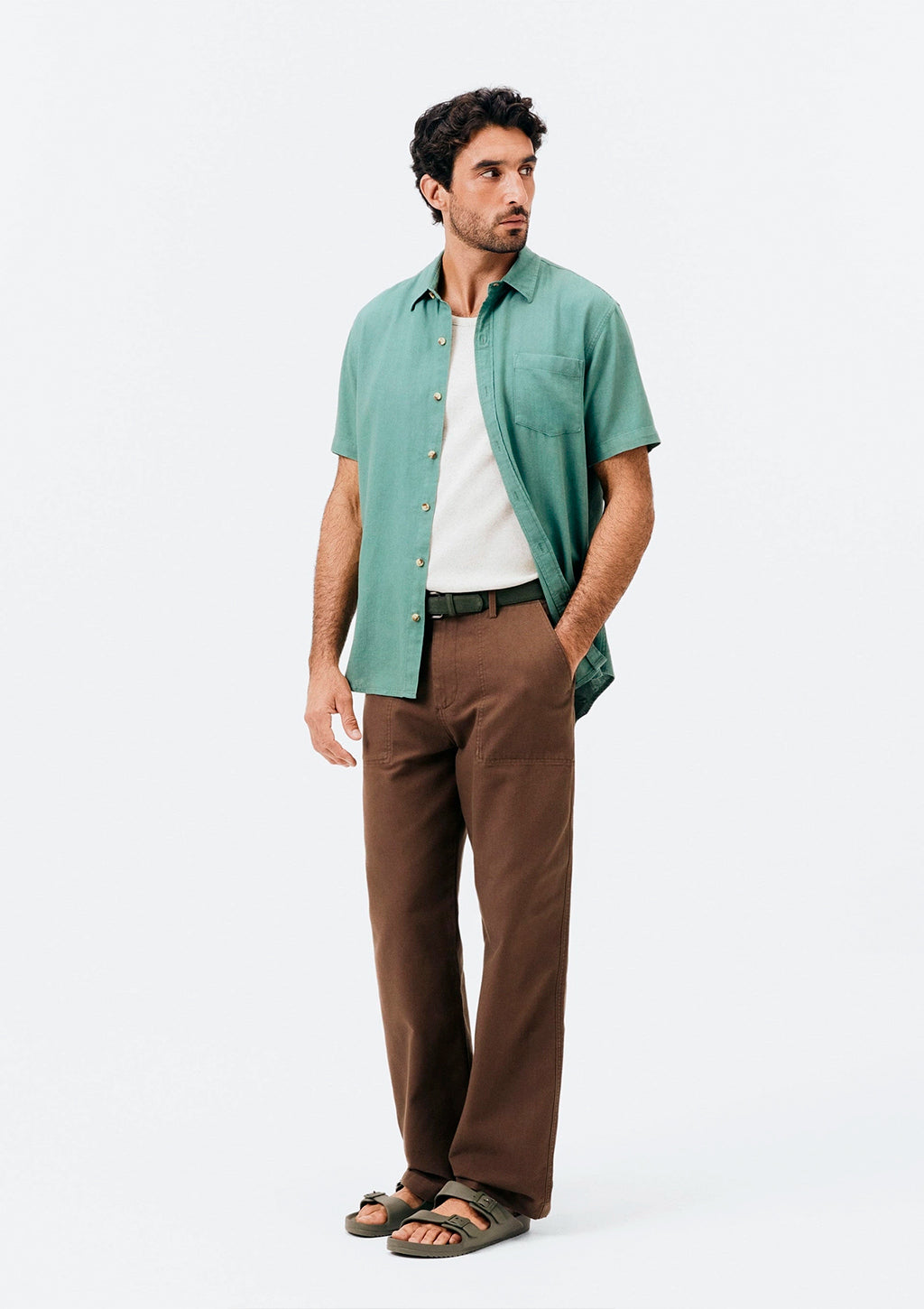 Camisa Manga Curta Hering Slim Em Linho Masculina - Verde