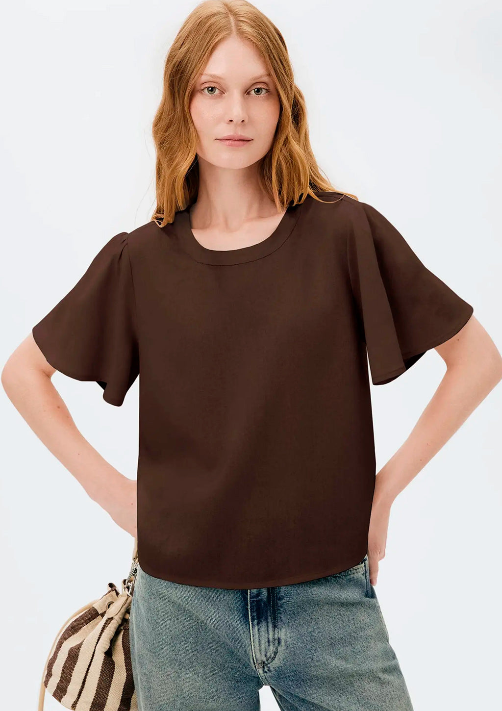 Blusa Manga Godê Hering Com Linho Feminina - Marrom