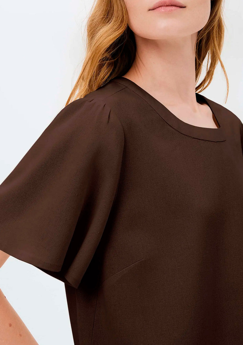Blusa Manga Godê Hering Com Linho Feminina - Marrom