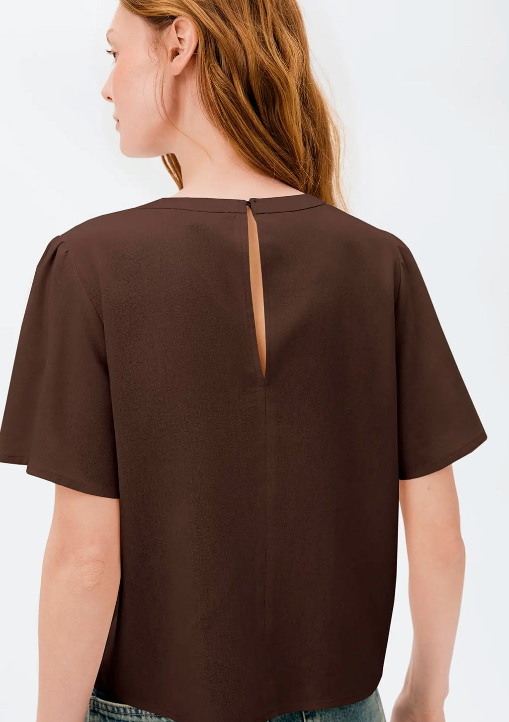 Blusa Manga Godê Hering Com Linho Feminina - Marrom