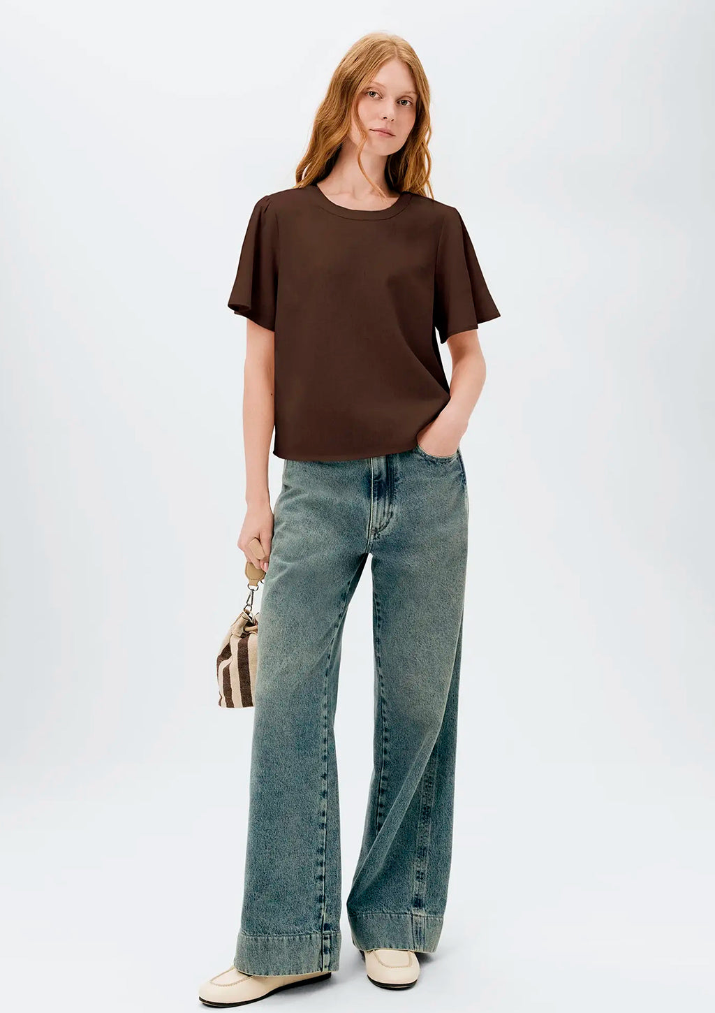 Blusa Manga Godê Hering Com Linho Feminina - Marrom