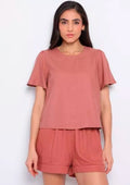Camisa Godê Com Linho Hering Feminina - Marrom Rosado