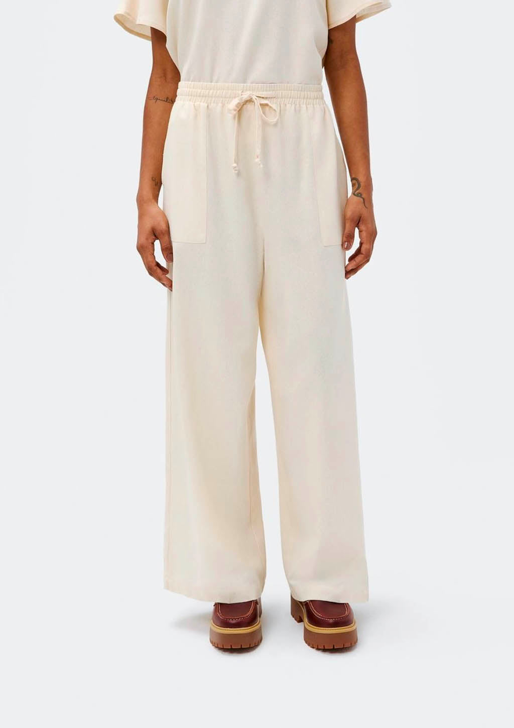 Calça Reta Cintura Alta  Feminina Com Linho Hering - Off-White