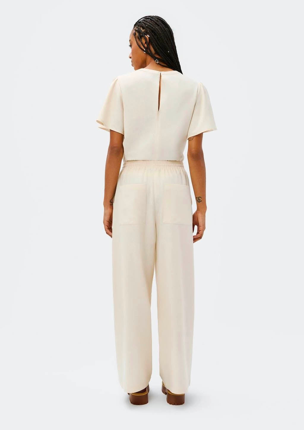 Calça Reta Cintura Alta  Feminina Com Linho Hering - Off-White