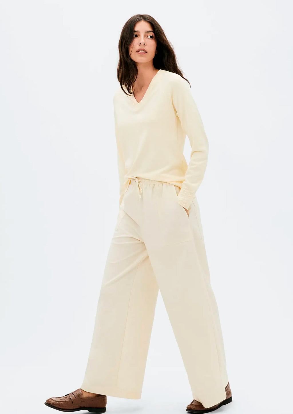 Calça Reta Cintura Alta Com Linho Hering Feminina - Creme