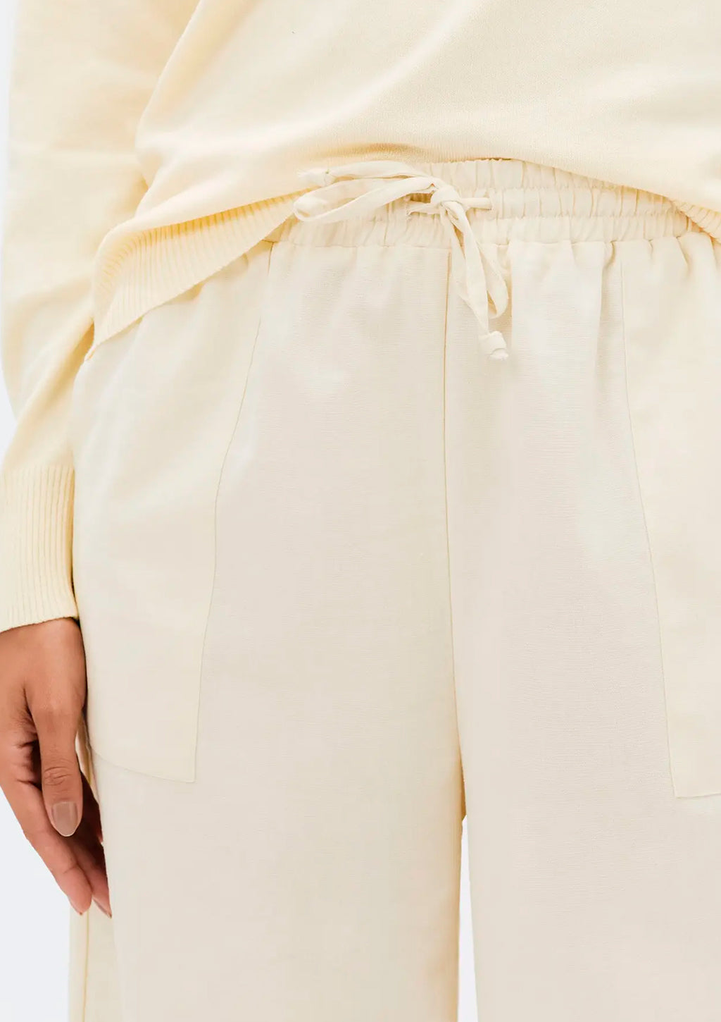 Calça Reta Cintura Alta Com Linho Hering Feminina - Creme