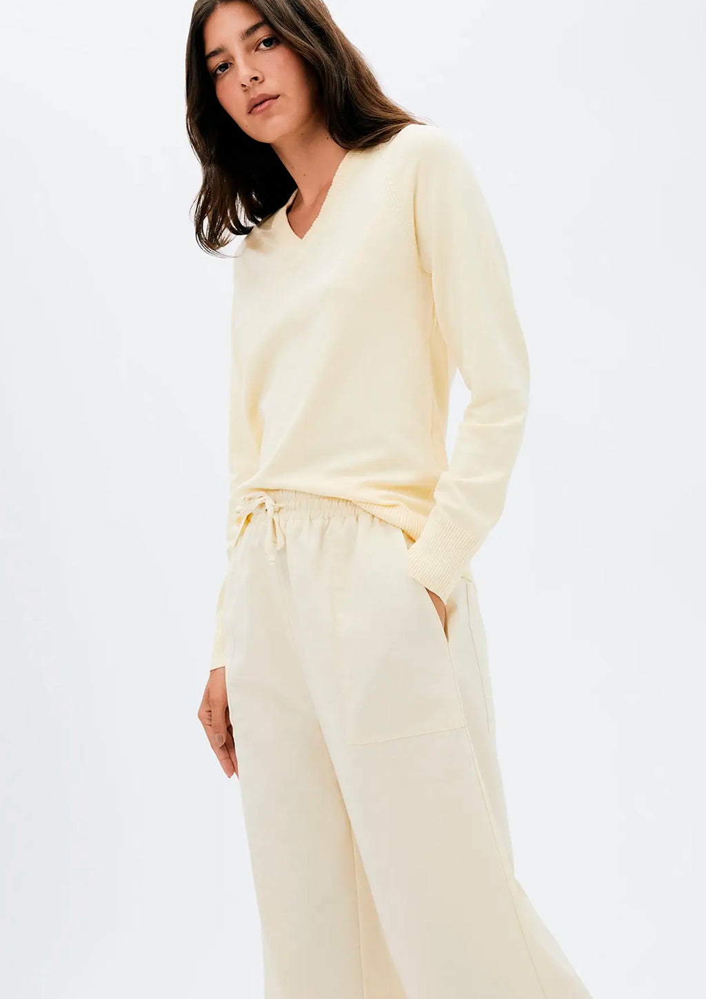 Calça Reta Cintura Alta Com Linho Hering Feminina - Creme