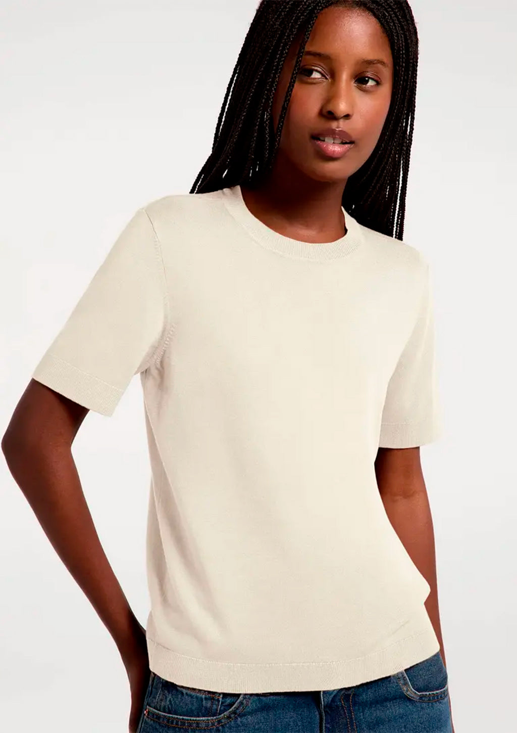 Blusa Manga Curta Hering Em Tricô Leve Feminina - Creme
