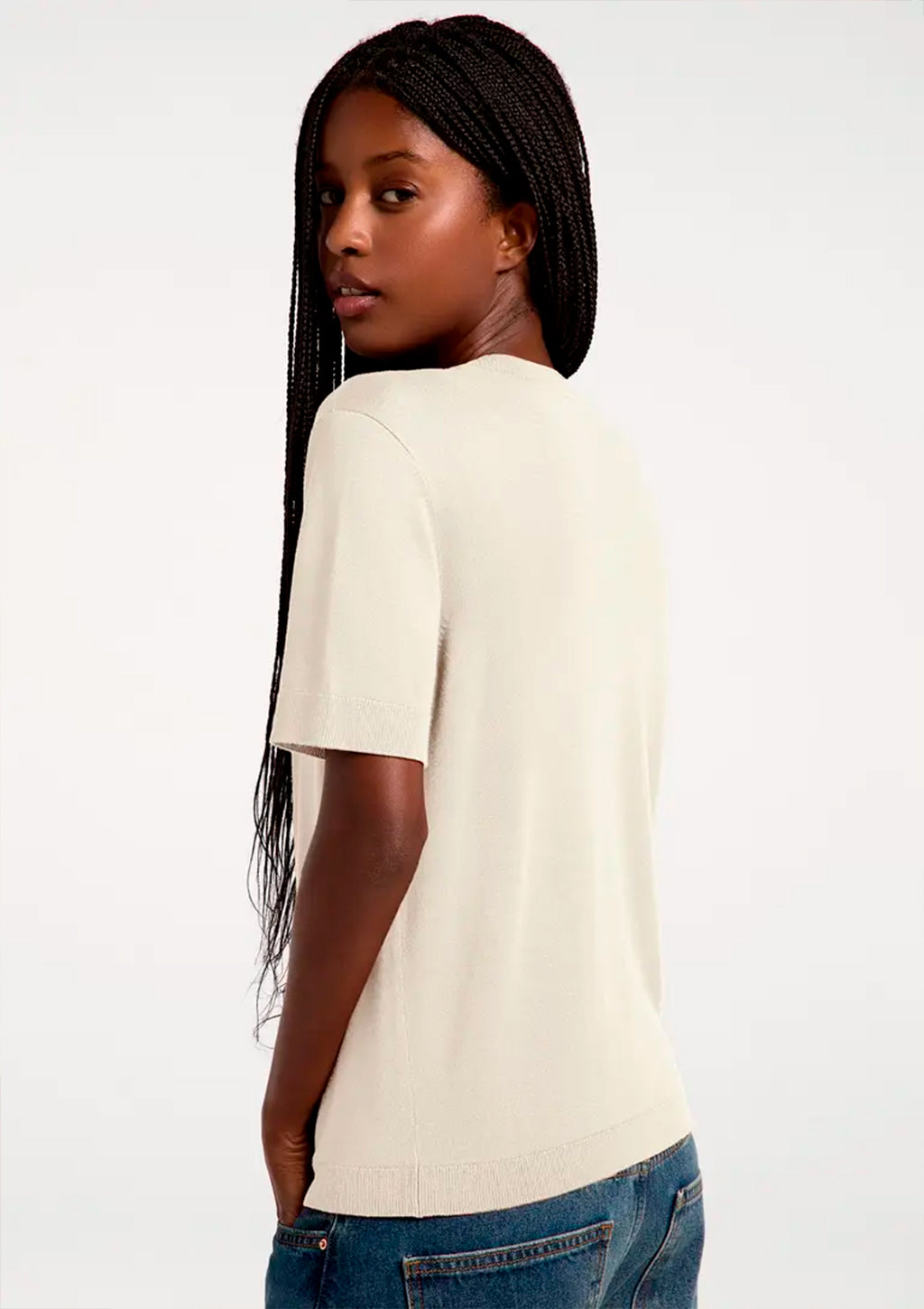 Blusa Manga Curta Hering Em Tricô Leve Feminina - Creme