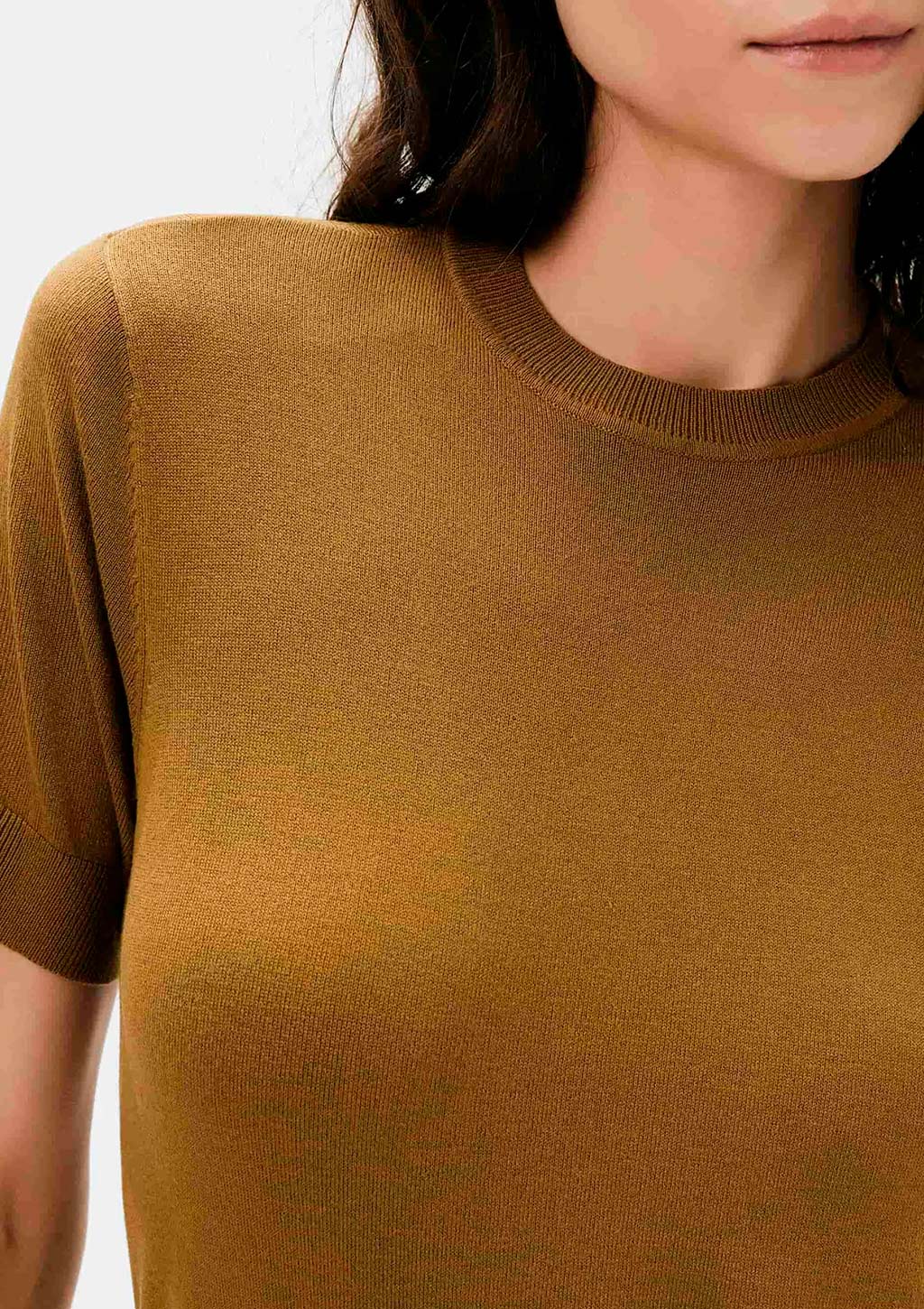 Blusa Manga Curta Hering Em Tricô Leve Feminina - Caqui