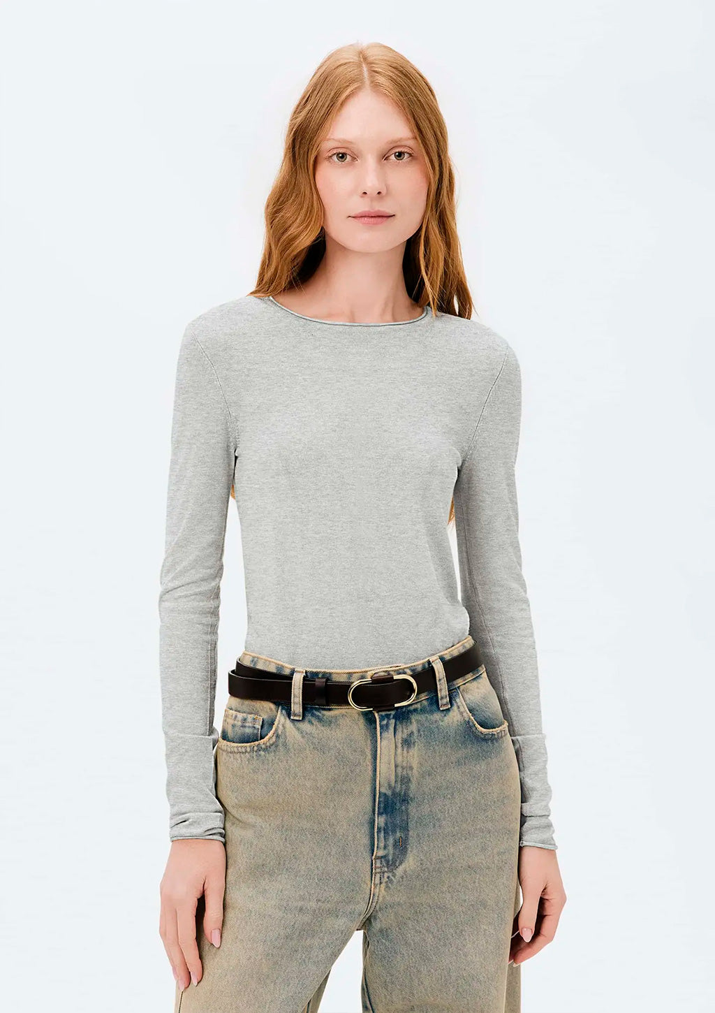 Blusa Manga Longa Hering Em Tricô Leve Feminina - Cinza