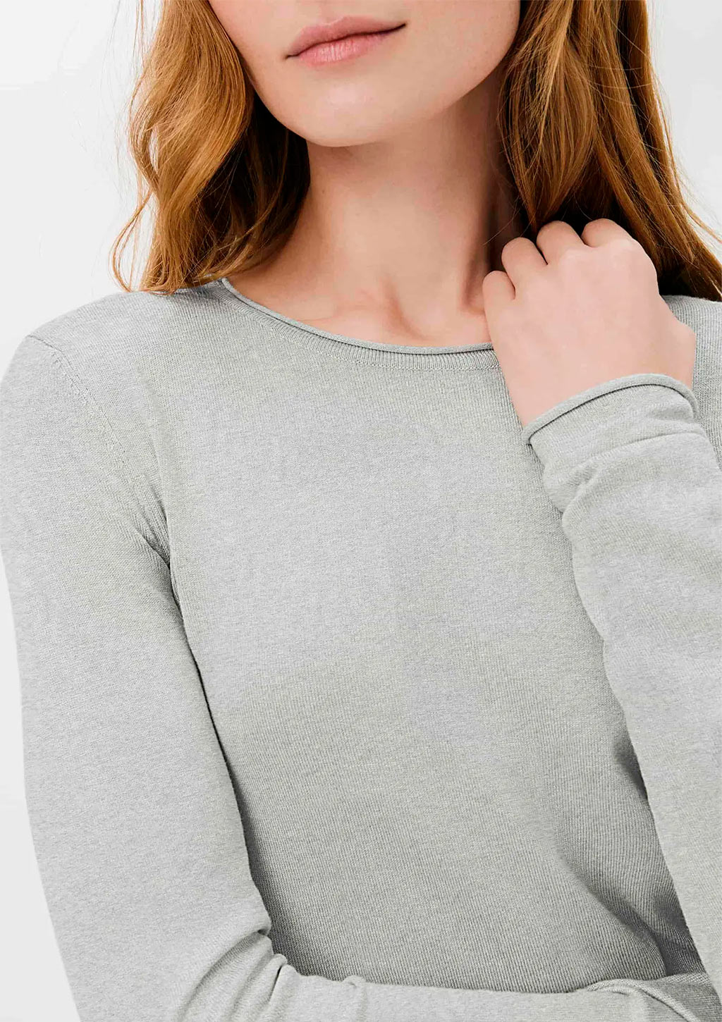 Blusa Manga Longa Hering Em Tricô Leve Feminina - Cinza